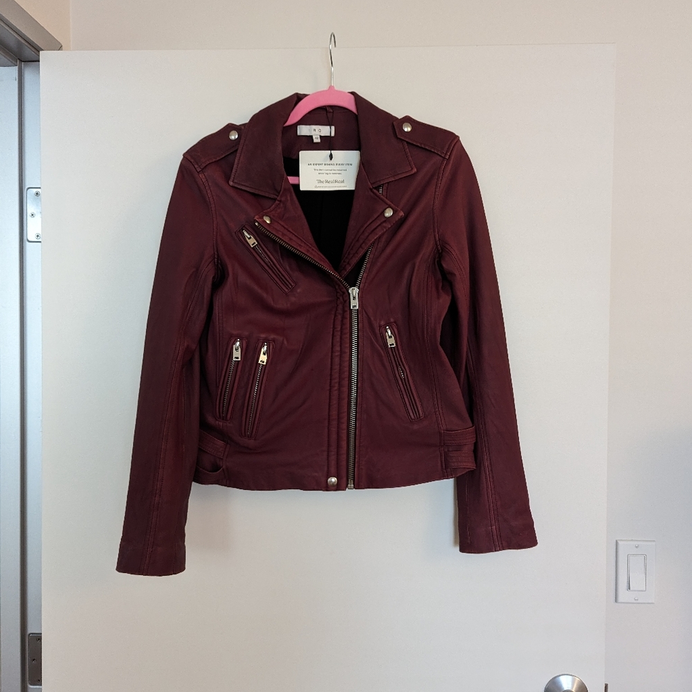IRO Han Lamb skin Burgandy Biker Moto Jacket